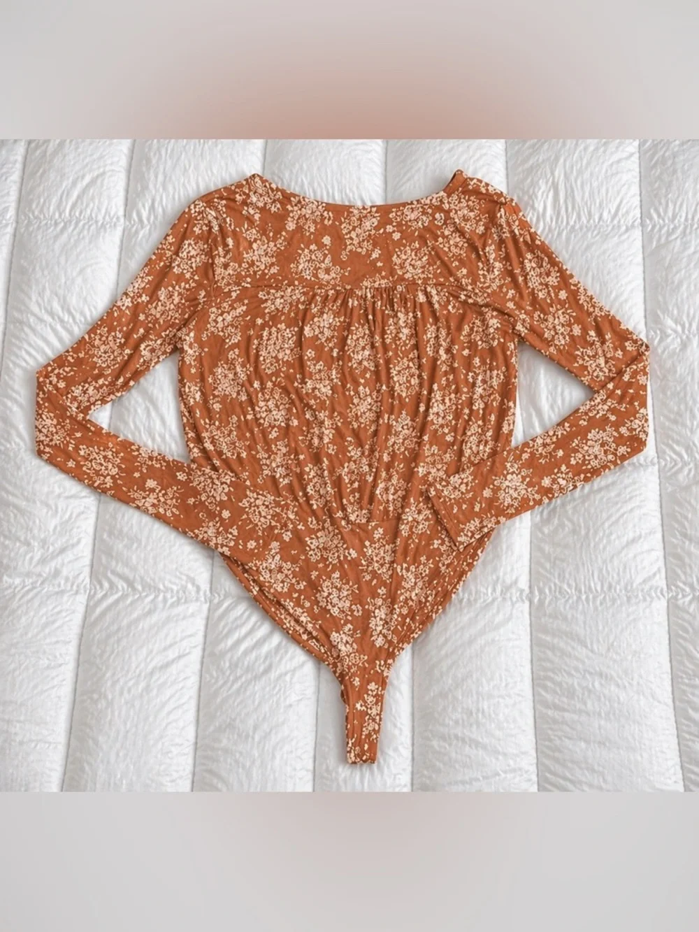 Free People Floral Long Sleeve Bodysuit XS Boho Wrap Style